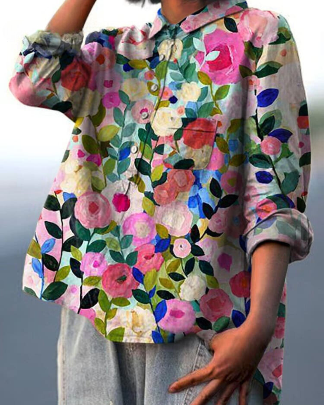 Flora™ | Vibrant Bloom Button-Up Blouse