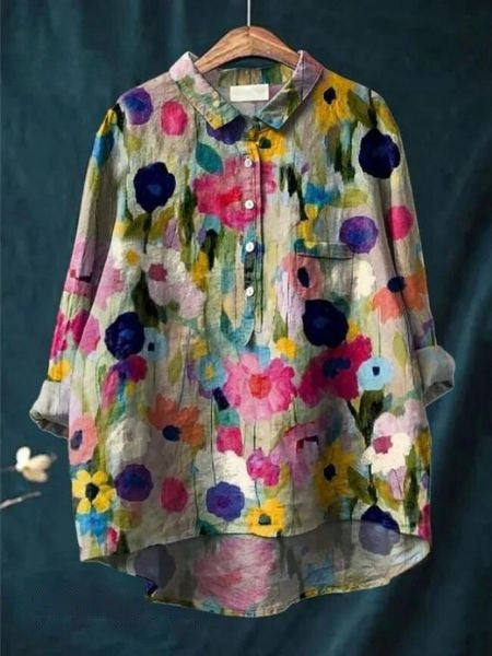 Flora™ | Vibrant Bloom Button-Up Blouse