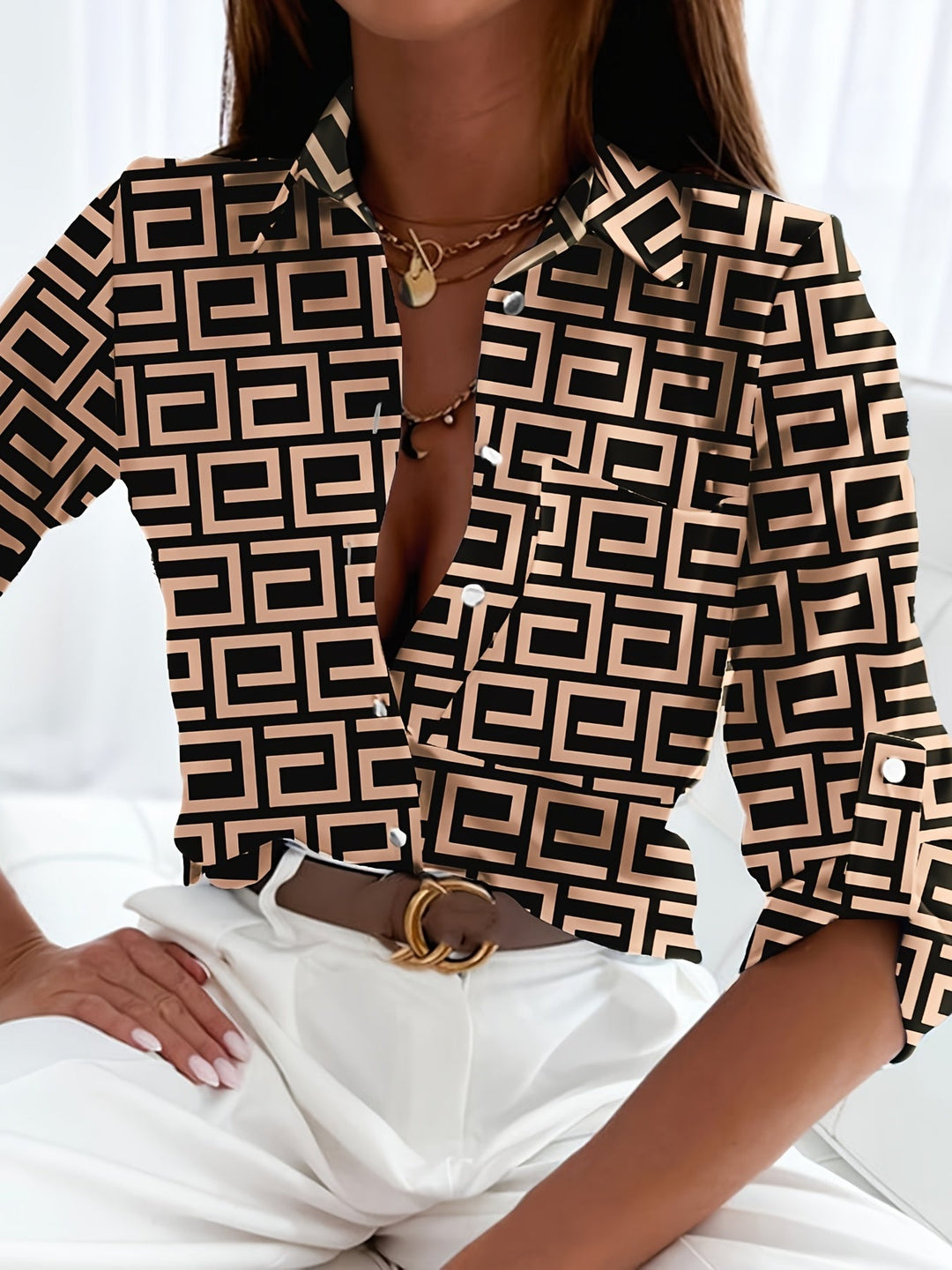 Cessie™ | Long Sleeve V-Neck Blouse