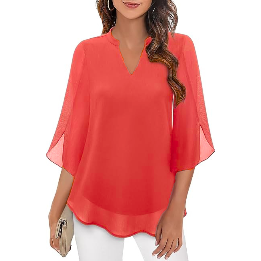 Grace™ | Elegant Chiffon Bell-Sleeve Blouse