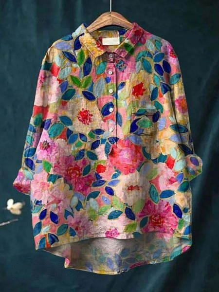 Flora™ | Vibrant Bloom Button-Up Blouse