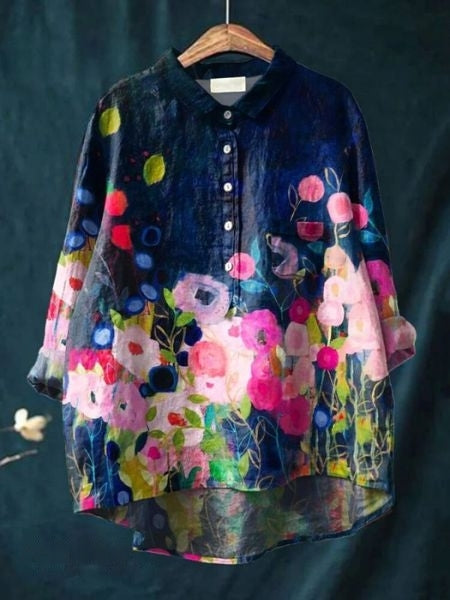 Flora™ | Vibrant Bloom Button-Up Blouse