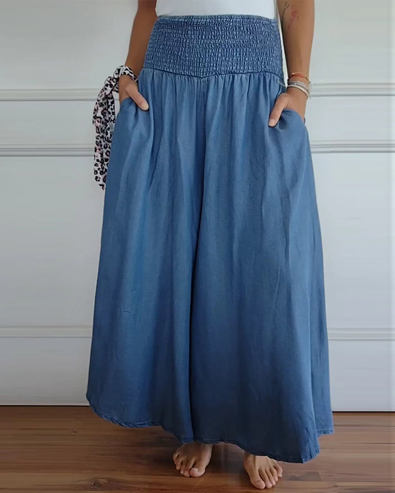 Maya™ | Flowy Wide-Leg Pants with Smocked Waist